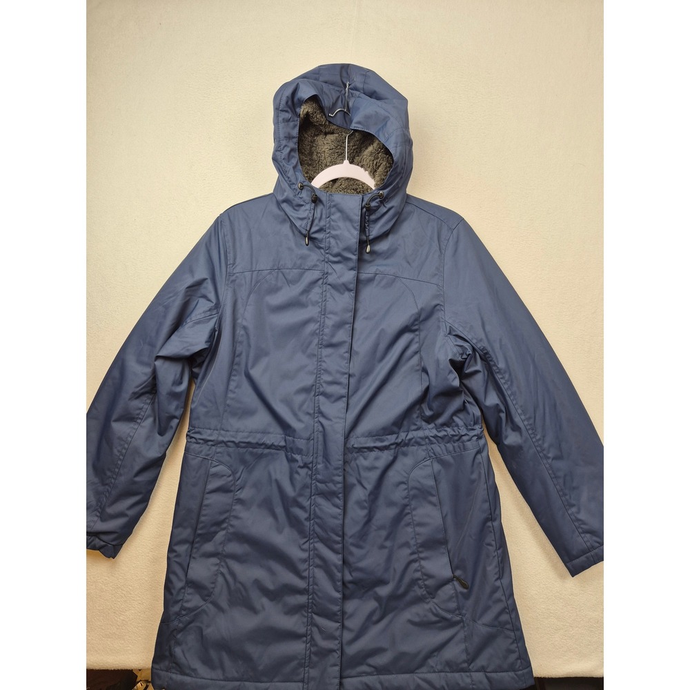 LL Bean Winter Warmer Coat Womens Size MP Blue Fleece Lined Hooded Jacket